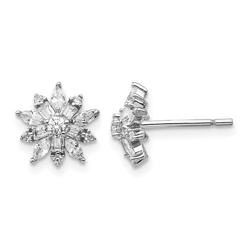 Cheryl M Sterling Silver Rhodium-plated Brilliant-cut Marquise-cut and Baguette-cut CZ Post Earrings