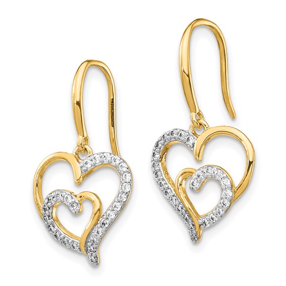 Cheryl M Sterling Silver Gold-plated Brilliant-cut CZ Heart Dangle Earrings