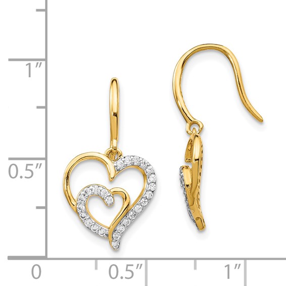 Cheryl M Sterling Silver Gold-plated Brilliant-cut CZ Heart Dangle Earrings