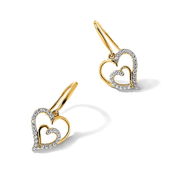 Cheryl M Sterling Silver Gold-plated Brilliant-cut CZ Heart Dangle Earrings
