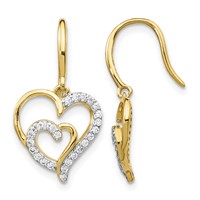 Cheryl M Sterling Silver Gold-plated Brilliant-cut CZ Heart Dangle Earrings view 1