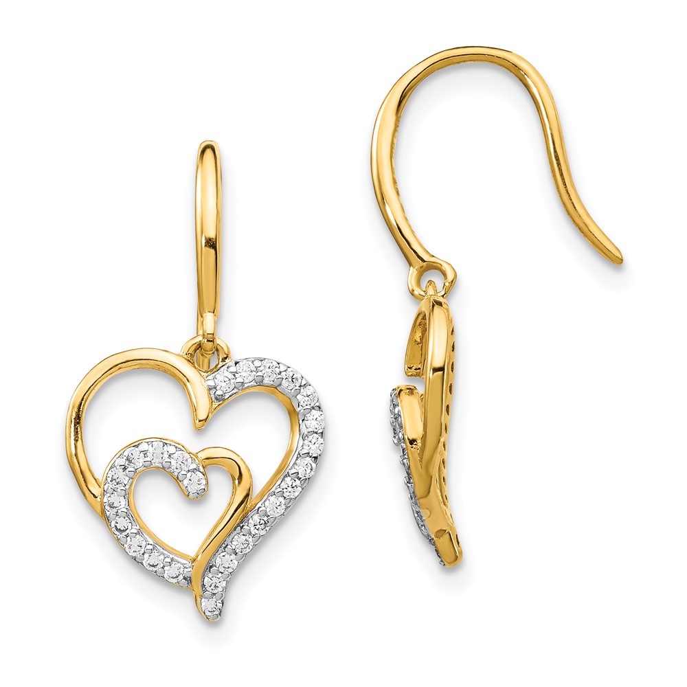 Cheryl M Sterling Silver Gold-plated CZ Heart Shepherd Hook Earrings