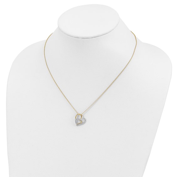 Cheryl M Sterling Silver Gold-plated Brilliant-cut CZ Fancy Double Heart 18 Inch Necklace