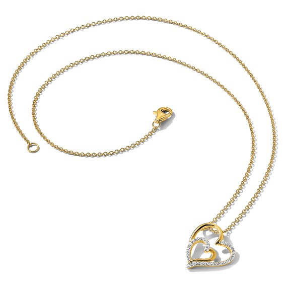 Cheryl M Sterling Silver Gold-plated Brilliant-cut CZ Fancy Double Heart 18 Inch Necklace