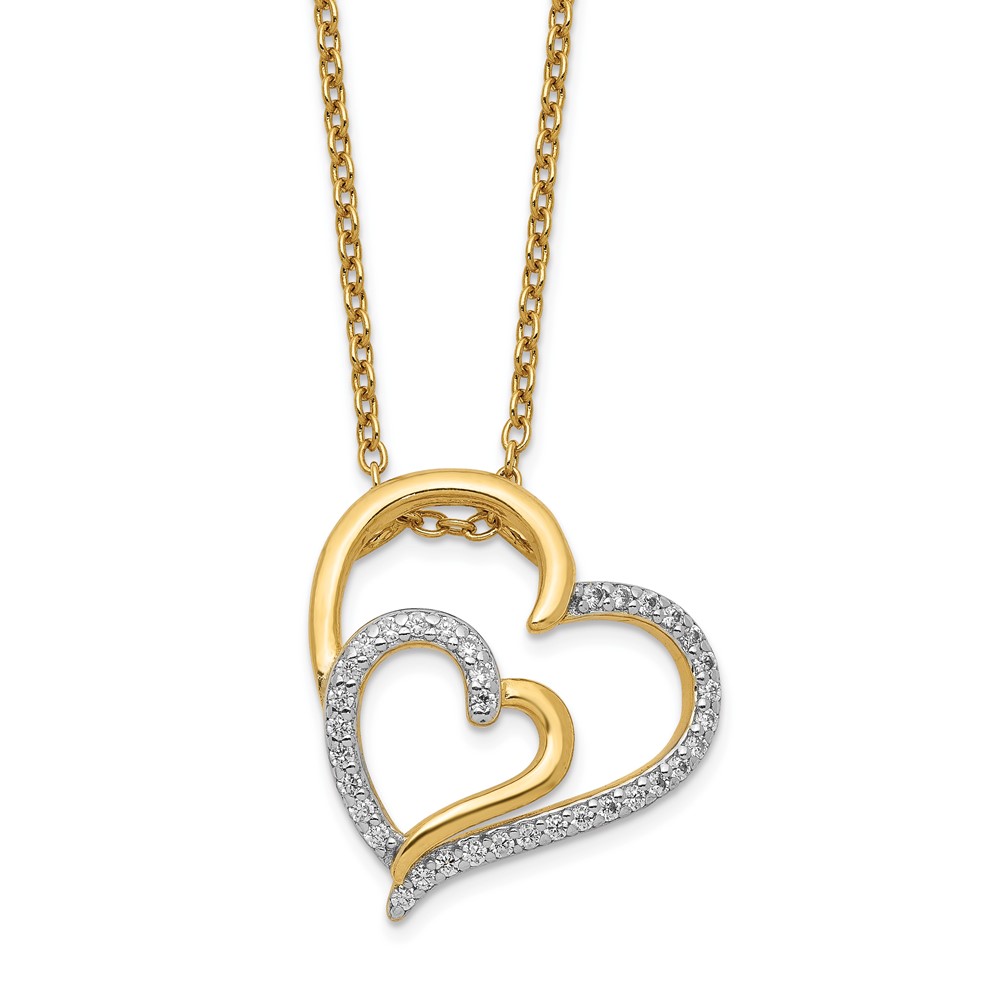 Cheryl M Sterling Silver Gold-plated 18in CZ Double Heart Necklace