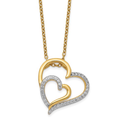 Cheryl M Sterling Silver Gold-plated Brilliant-cut CZ Fancy Double Heart Necklace, 18"