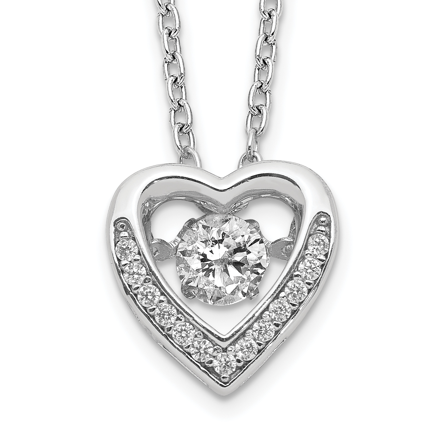 Cheryl M Sterling Silver Rhodium-plated Brilliant-cut Vibrant CZ Heart 18 Inch Necklace (QCM1430-18)