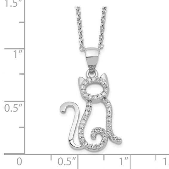 Cheryl M Sterling Silver Rhodium-plated Brilliant-cut White CZ Cat 18.25 Inch Necklace
