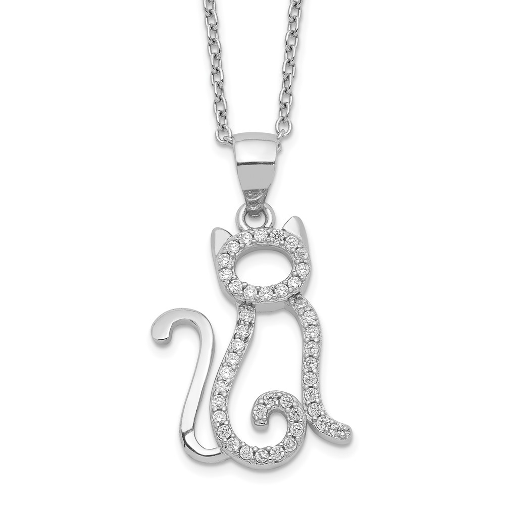 Sterling Silver Cheryl M Rhodium-plated CZ Cat Necklace