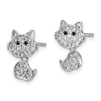 Cheryl M Sterling Silver Rhodium-plated Moveable Brilliant-cut Black and White CZ Cat Post Dangle Earrings view 2