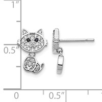 Cheryl M Sterling Silver Rhodium-plated Moveable Brilliant-cut Black and White CZ Cat Post Dangle Earrings view 4