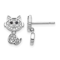 Cheryl M Sterling Silver Rhodium-plated Moveable Brilliant-cut Black and White CZ Cat Post Dangle Earrings view 1