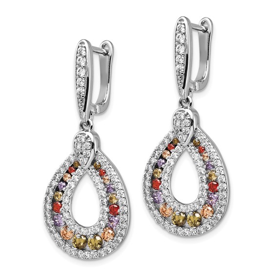 Cheryl M Sterling Silver Rhodium-plated Multi-color Brilliant-cut CZ Teardrop Hinged Post Dangle Earrings