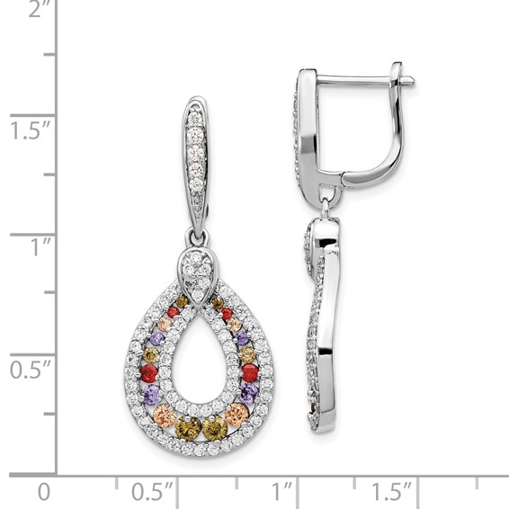 Cheryl M Sterling Silver Rhodium-plated Multi-color Brilliant-cut CZ Teardrop Hinged Post Dangle Earrings