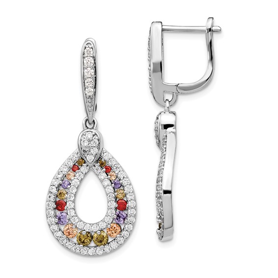 Cheryl M Sterling Silver Rhodium-plated Multi-color Brilliant-cut CZ Teardrop Hinged Post Dangle Earrings
