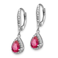 Cheryl M Sterling Silver Rhodium-plated Brilliant-cut Lab Created Ruby and Brilliant-cut White CZ Teardrop Leverback Dangle Earrings view 2