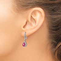 Cheryl M Sterling Silver Rhodium-plated Brilliant-cut Lab Created Ruby and Brilliant-cut White CZ Teardrop Leverback Dangle Earrings view 3