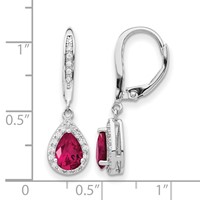 Cheryl M Sterling Silver Rhodium-plated Brilliant-cut Lab Created Ruby and Brilliant-cut White CZ Teardrop Leverback Dangle Earrings view 4