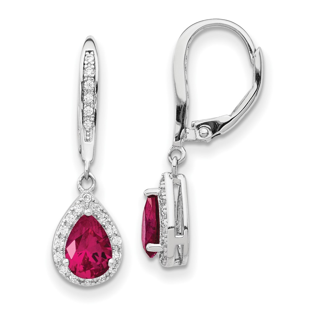 Sterling Silver Cheryl M Rhodium-plated Created Ruby Leverback Earrings