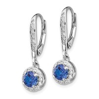 Cheryl M Sterling Silver Rhodium-plated Brilliant-cut Lab Created Dark Blue Spinel and Brilliant-cut White CZ Round Halo Leverback Dangle Earrings view 2