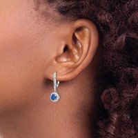 Cheryl M Sterling Silver Rhodium-plated Brilliant-cut Lab Created Dark Blue Spinel and Brilliant-cut White CZ Round Halo Leverback Dangle Earrings view 3