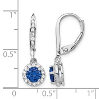 Cheryl M Sterling Silver Rhodium-plated Brilliant-cut Lab Created Dark Blue Spinel and Brilliant-cut White CZ Round Halo Leverback Dangle Earrings view 4