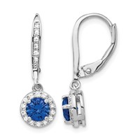 Cheryl M Sterling Silver Rhodium-plated Brilliant-cut Lab Created Dark Blue Spinel and Brilliant-cut White CZ Round Halo Leverback Dangle Earrings view 1