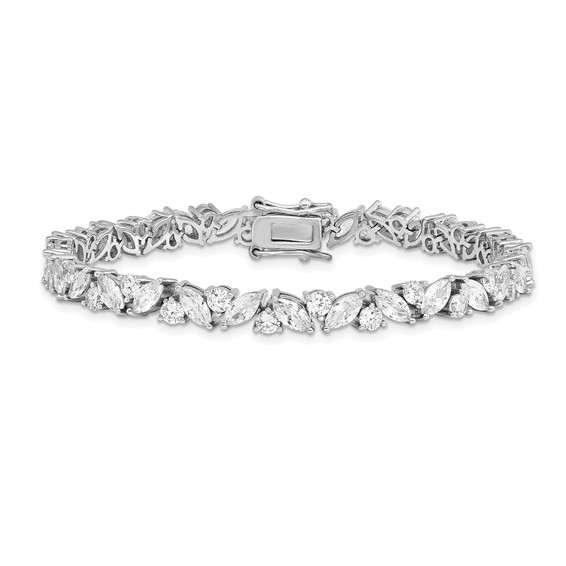 Cheryl M Sterling Silver Rhodium-plated Fancy Brilliant-cut and Marquise-cut CZ 7.25 Inch Bracelet