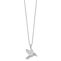 Cheryl M Sterling Silver Rhodium-plated Filigree Brilliant-cut CZ Hummingbird Necklace, 18" view 2