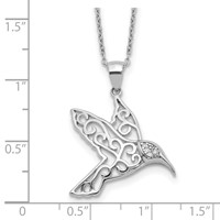 Cheryl M Sterling Silver Rhodium-plated Filigree Brilliant-cut CZ Hummingbird Necklace, 18" view 3