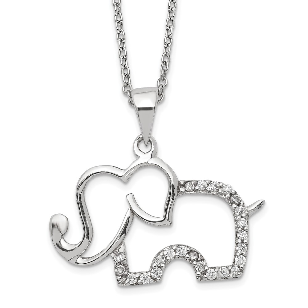 Sterling Silver Cheryl M Rhodium-plated CZ Elephant Necklace