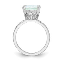 Cheryl M Sterling Silver Rhodium-plated Cabochon Lab Created Opal and Brilliant-cut CZ Oval Ring with Side Stones view 2