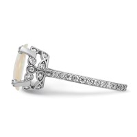 Cheryl M Sterling Silver Rhodium-plated Cabochon Lab Created Opal and Brilliant-cut CZ Oval Ring with Side Stones view 3