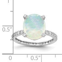Cheryl M Sterling Silver Rhodium-plated Cabochon Lab Created Opal and Brilliant-cut CZ Oval Ring with Side Stones view 4