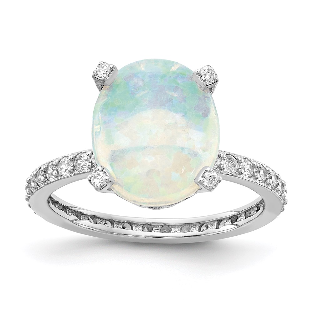 Sterling Silver Cheryl M Rhodium-plated CZ and Created White Opal Ring