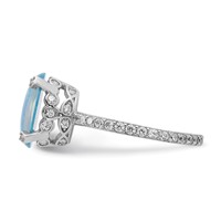 Cheryl M Sterling Silver Rhodium-plated Cabochon Lab Created Blue Opal and Brilliant-cut CZ Oval Ring with Side Stones view 3