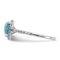 Cheryl M Sterling Silver Rhodium-plated Cabochon Lab Created Blue Opal and Brilliant Cut CZ Halo Ring with Side Stones view 3