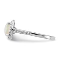 Cheryl M Sterling Silver Rhodium-plated Cabochon Lab Created Opal and Brilliant-cut CZ Halo Ring view 3