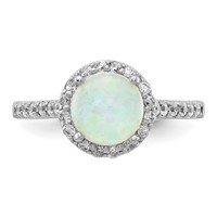 Cheryl M Sterling Silver Rhodium-plated Cabochon Lab Created Opal and Brilliant-cut CZ Halo Ring view 5