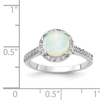 Cheryl M Sterling Silver Rhodium-plated Cabochon Lab Created Opal and Brilliant-cut CZ Halo Ring view 4