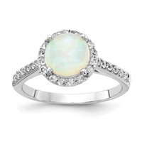 Cheryl M Sterling Silver Rhodium-plated Cabochon Lab Created Opal and Brilliant-cut CZ Halo Ring view 1