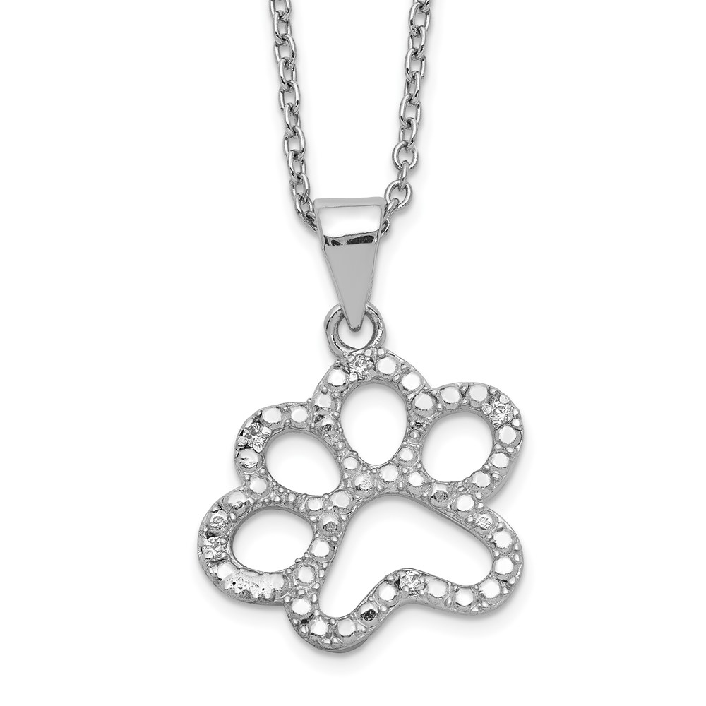 Sterling Silver Cheryl M Rhodium-plated CZ Paw Necklace