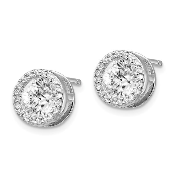 Cheryl M Sterling Silver Rhodium-plated Brilliant-cut CZ Halo Post Earrings