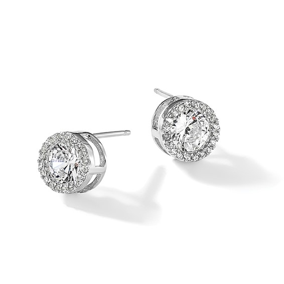 Cheryl M Sterling Silver Rhodium-plated Brilliant-cut CZ Halo Post Earrings