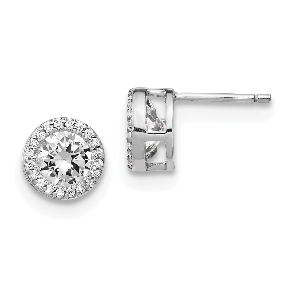 Cheryl M Sterling Silver Rhodium Plated Polished CZ Halo Post Earrings