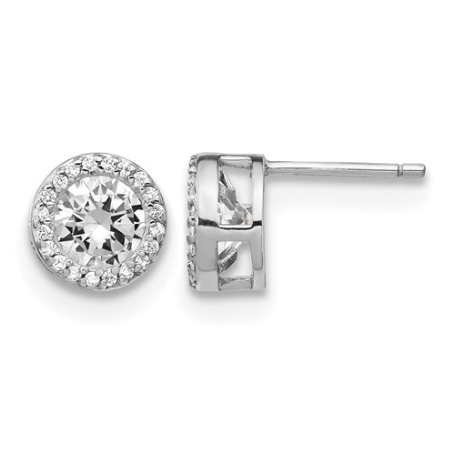 Cheryl M Sterling Silver Rhodium-plated Brilliant-cut CZ Halo Post Earrings