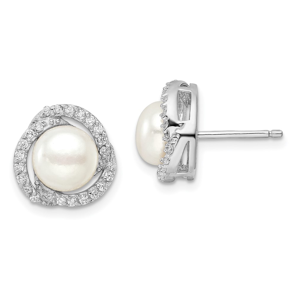 Sterling Silver Cheryl M Rh-p White FW Cultured Pearl CZ Love Knot Earrings