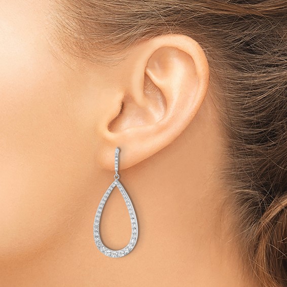 Cheryl M Sterling Silver Rhodium-plated Brilliant-cut CZ Open Pear Shape Post Dangle Earrings