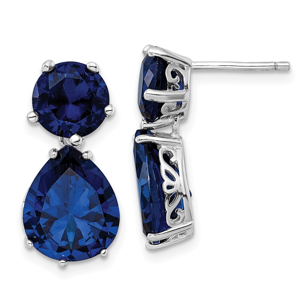 Sterling Silver Cheryl M Rh-p Blue CZ Two Stone Drop Post Earrings