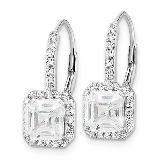 Cheryl M Sterling Silver Rhodium-plated Brilliant-cut and Asscher-cut CZ Leverback Earrings